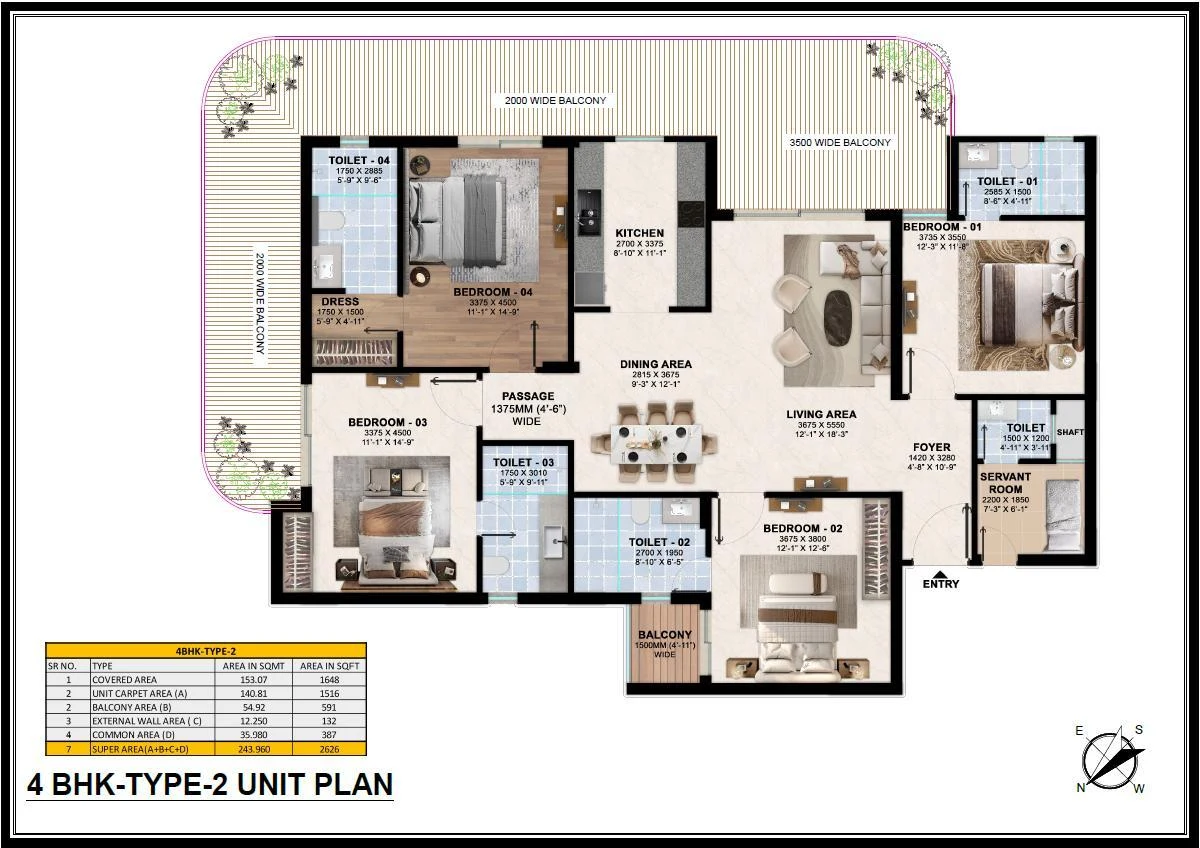 Rohit Avenue 4 BHK type 2 floor plan from brochure